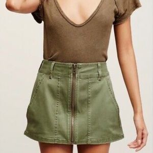 Free People Army Green Zip Up Skirt